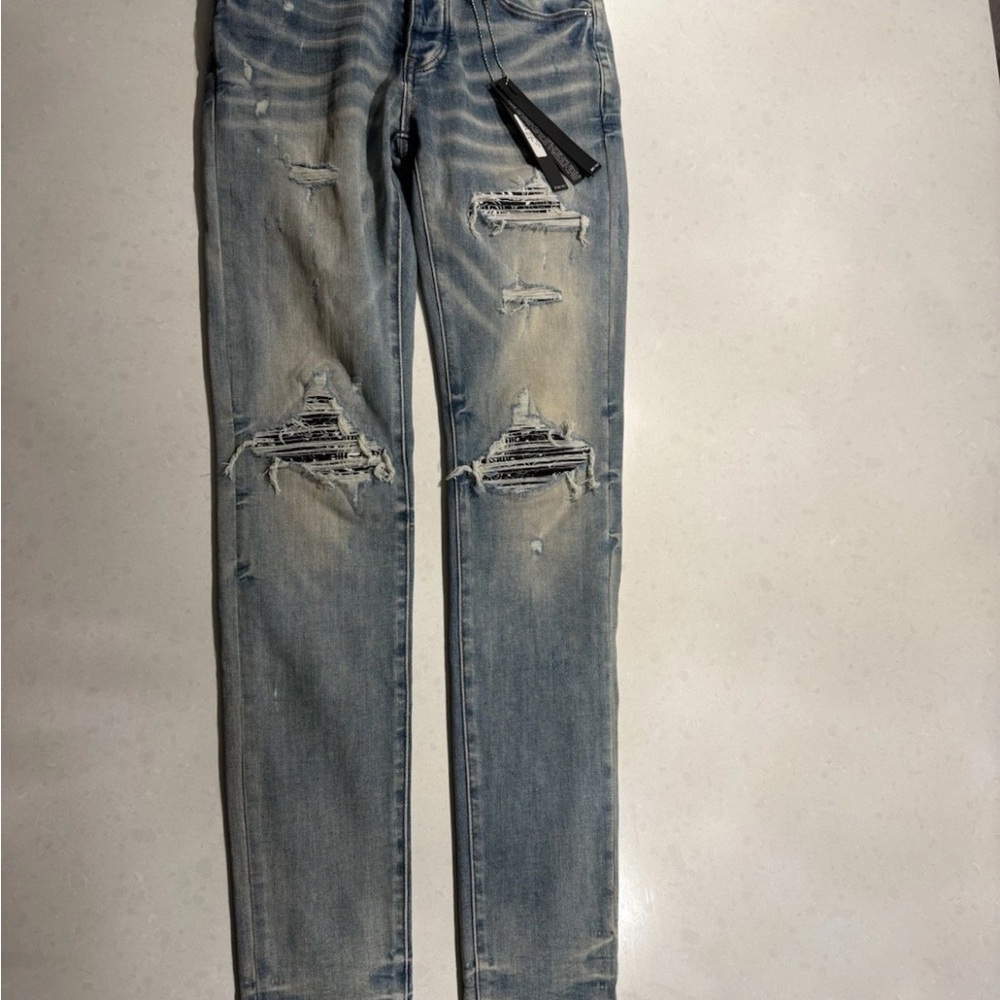 AMIRI bandanna patches Faded Blue Denim Jeans - Picture 4 of 7